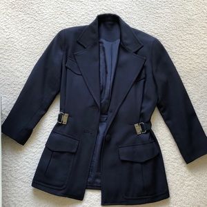 Navy jacket with metal buckle detail